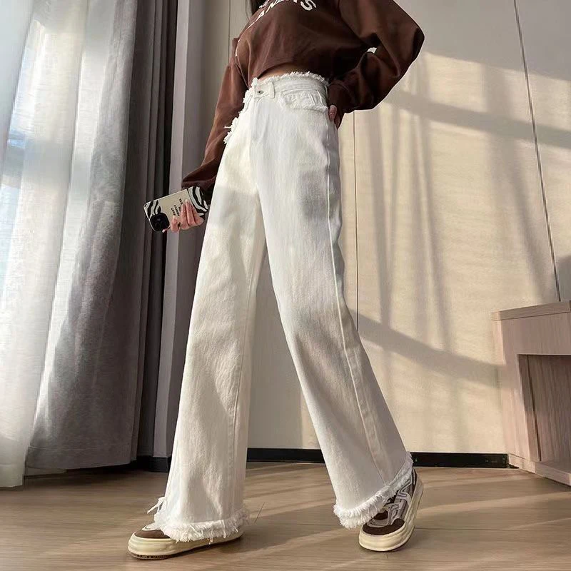 Gidyq Women High Waist White Jeans Fashion Streetwear Tassels Wide Leg Pants Korean Casual Female Loose Straight Denim Trousers
Gidyq Women High Waist White Jeans Fashion Streetwear Tassels Wide Leg Pants Korean Casual Female Loose Straight Denim Trousers