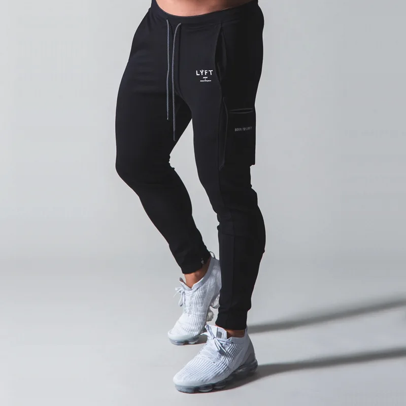 

Slim fitting cotton outdoor casual pants jogger's multiple pockets fashionable zippered sports pants fitness men's pants