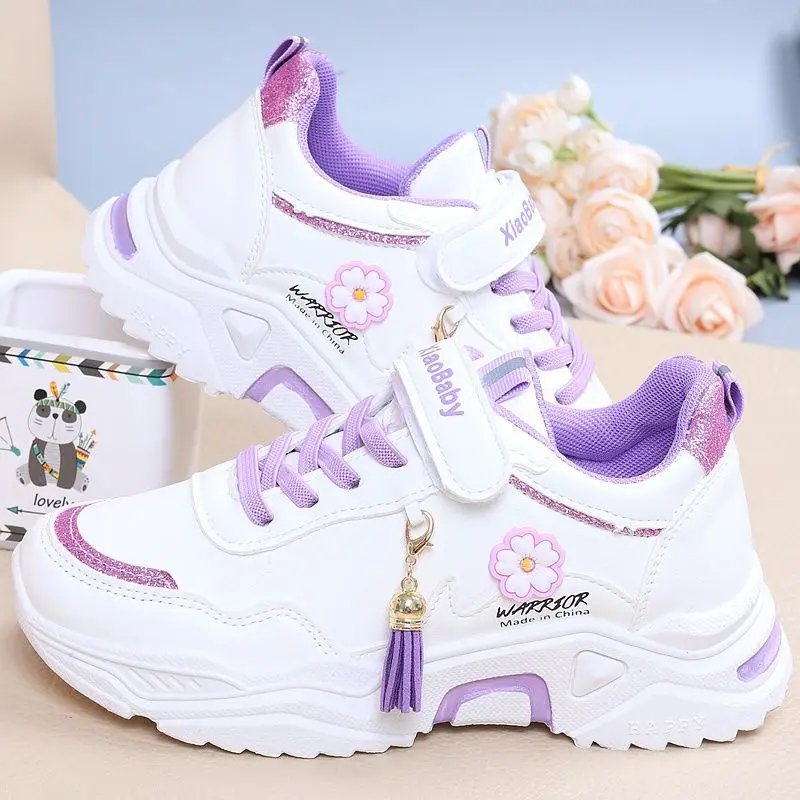 

2023 Children's Sneakers Girls' Fashion PU Soft Soled Running Shoes Kids Anti-skid Casual Shoes White Junior Students' Shoes