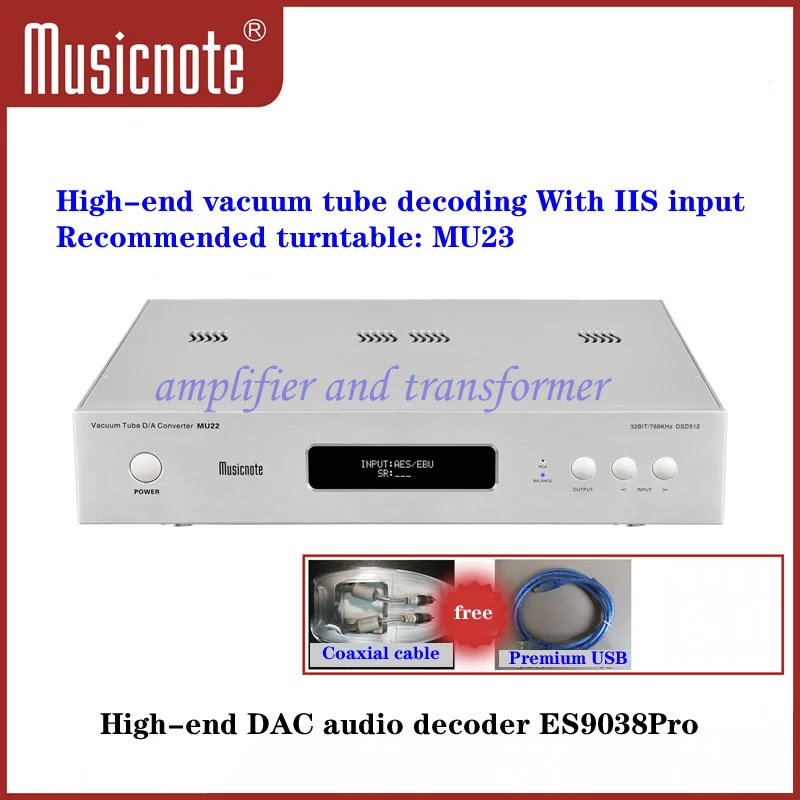 musicnote MU22 high-end DAC audio decoder ES9038Pro, audiophile HIFI vacuum tube decoder with IIS input
musicnote MU22 high-end DAC audio decoder ES9038Pro, audiophile HIFI vacuum tube decoder with IIS input