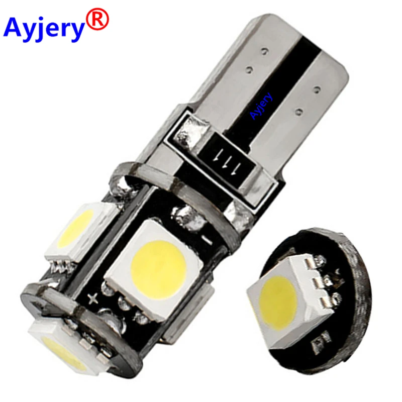 

AYJERY 500PCS 12V Canbus T10 LED Car Parts 5 Chips 5050 SMD W5W 194 White Error Free Interior License Plate Light Reading Lamps