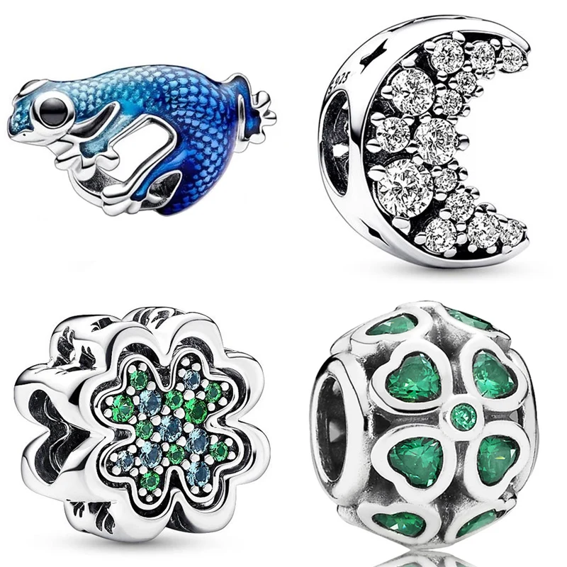 

Sparkling Crescent Moon Dart Frog Splittable Four Leaf Clover Bead 925 Sterling Silver Charm Fit Popular Bracelet Diy Jewelry