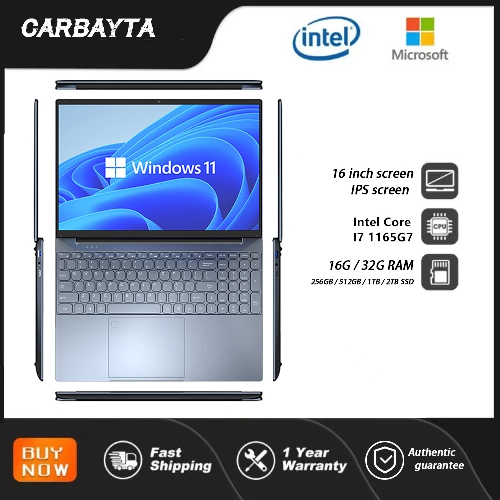 

CARBAYTA Ultrabook Gaming Laptop Notebook Windows 10 11 Pro 16.1" 11th Gen Intel Core I7 1165G7 16GB 32GB + 256GB 512GB 1TB 2TB