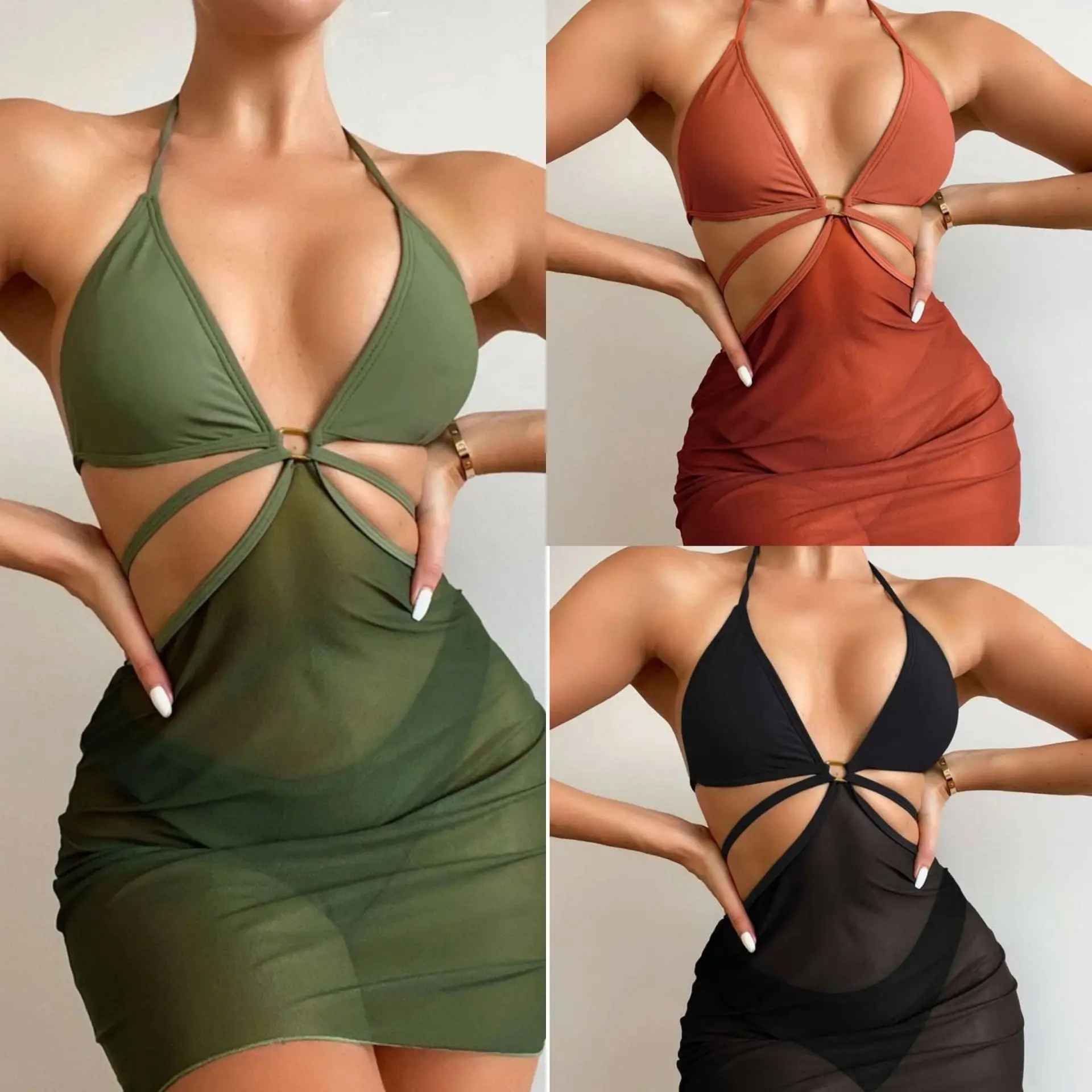 Sexy High Waist Mesh Skirt Swimsuit Triangle Micro Bikini Set 3-piece High Cut Swimwear Women Vintage Solid Bathing Suit Biquini
Sexy High Waist Mesh Skirt Swimsuit Triangle Micro Bikini Set 3-piece High Cut Swimwear Women Vintage Solid Bathing Suit Biquini