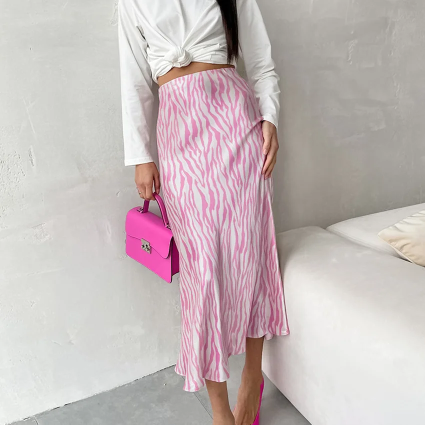 

Женская длинная юбка с высокой талией, розовая повседневная юбка с принтом зебры, лето 2023