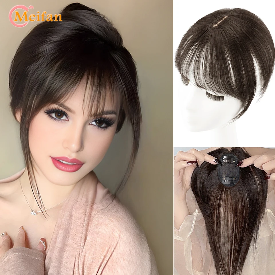 

MEIFAN Synthetic Topper Hairpiece False Bang Clip-In Bangs Extension Natural Fake Fringe Invisible Clourse Hairpiece for Women