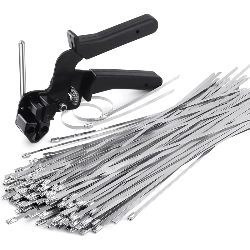 

1Set Stainless Steel Cable Tie Plier Special Tool For Fastening And Cutting Metal Cable Ties, With 150Pcs 11.8In Cable Ties