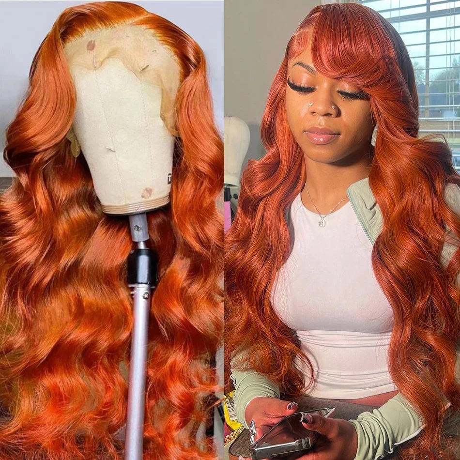 

13x6 Ginger Orange Body Wave Lace Front Wigs Human Hair Colored Pre Plucked 13x4 Lace Frontal Wig Transparent Lace Wig For Women