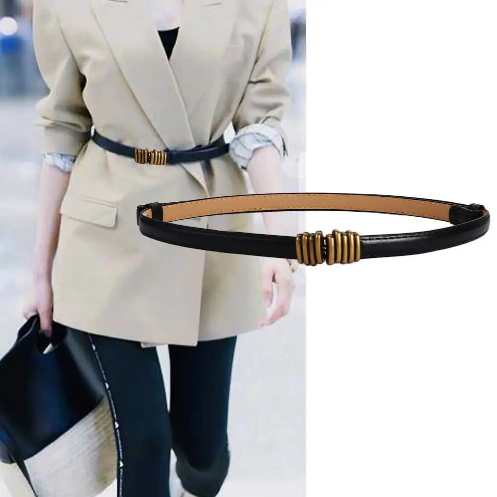 

Vintage Adjustable All-match Alloy Female Metal buckle PU leather belt Skirt decorations Thin waistband Circle Waist Strap