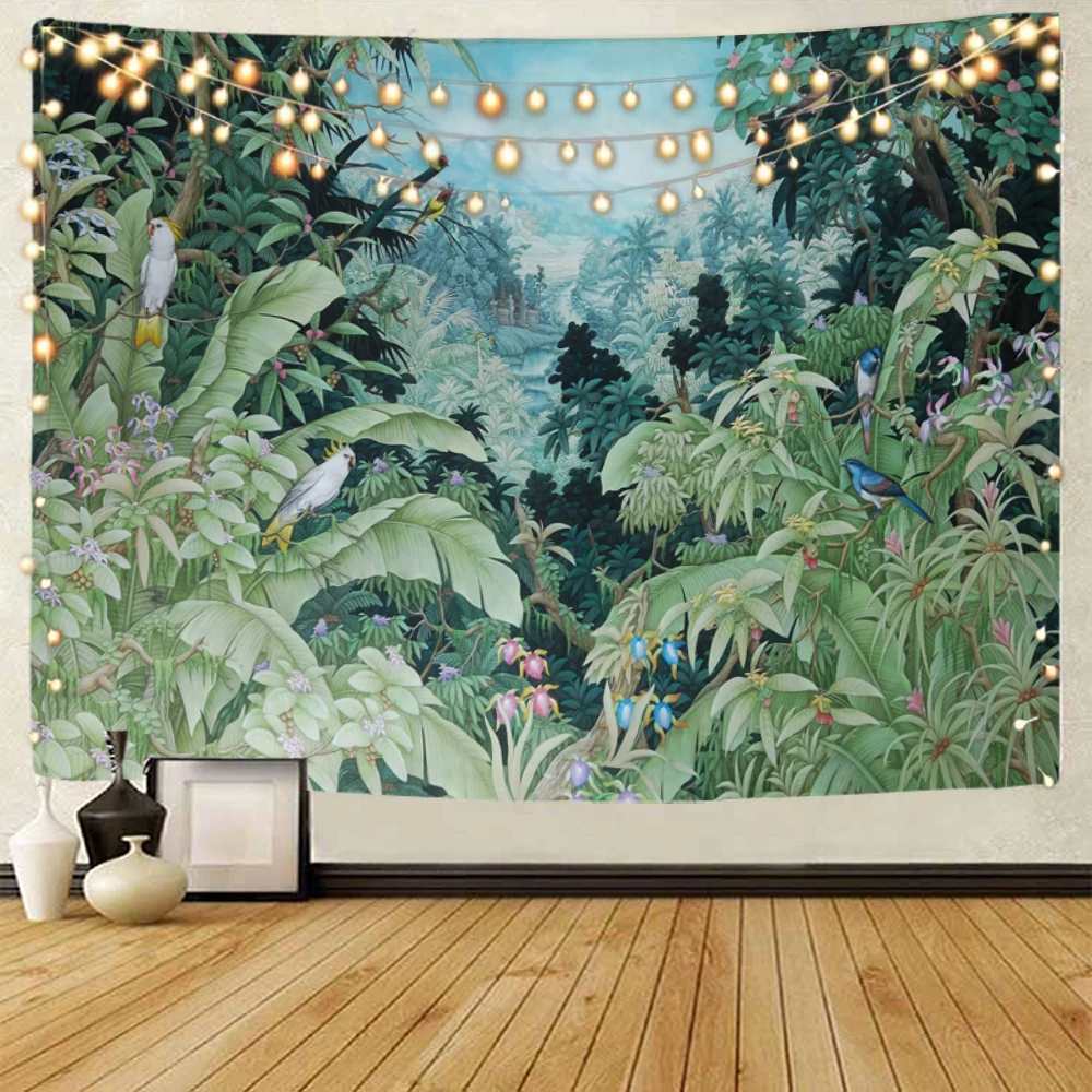 

Jungle plant landscape illustration background decoration tapestry Jungle plant bird illustration background decoration tapestry