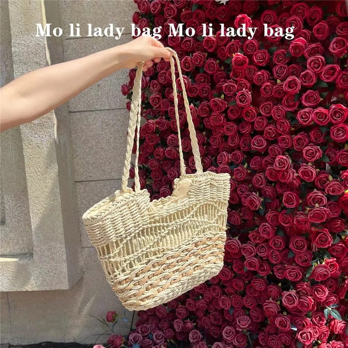 

Large Capacity Straw Woven Handmade Bucket Bag Women Handbag Shoulder Underarm Bag Casual Bag Summer Holiday Vacation Beach Bag