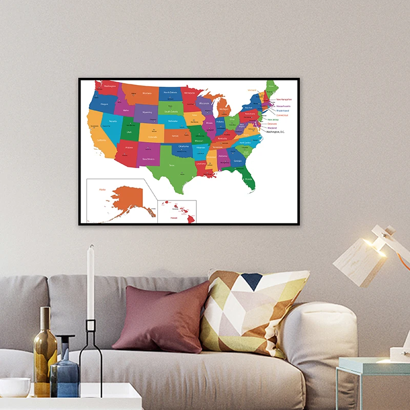 

90*60cm Map of The United State Non-woven Canvas Paintings Wall Art Posters and Prints Room Home Decoration Kids School Supplies