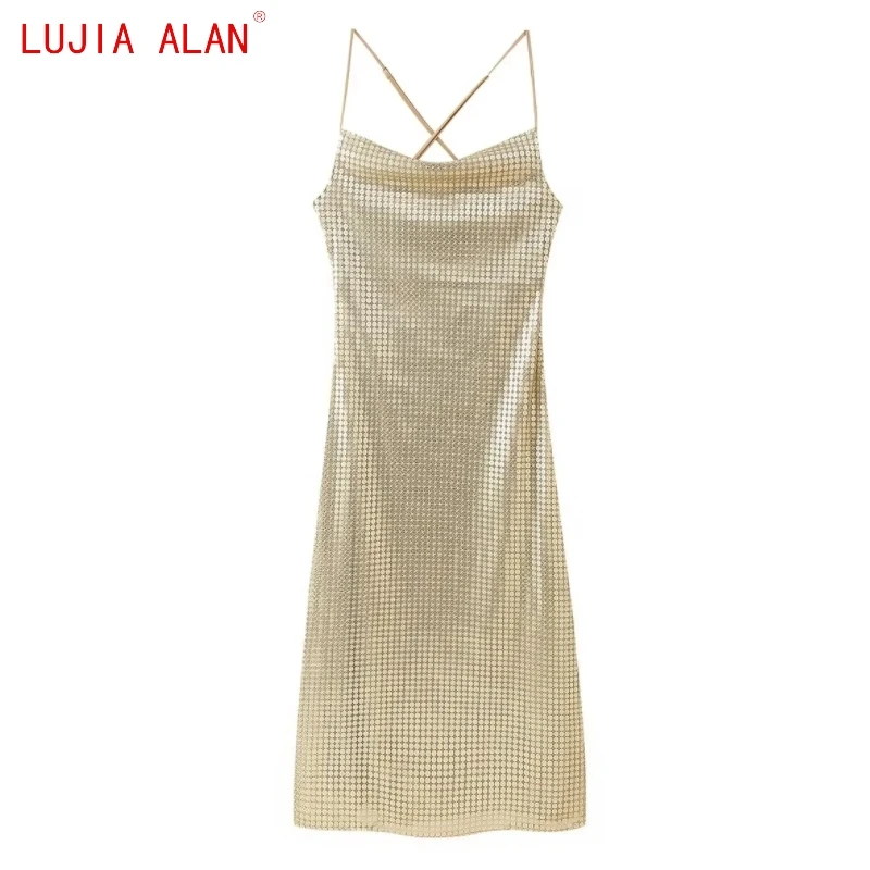 New Women's Sequin Mesh Sling Midi Dress Female Casual Slim Fit Vestidos LUJIA ALAN WD3911
New Women's Sequin Mesh Sling Midi Dress Female Casual Slim Fit Vestidos LUJIA ALAN WD3911