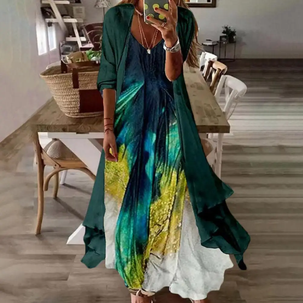 2Pcs/Set Trendy Dress Cardigan Set Spaghetti Straps Flowy Large Hem Sling V-neck Long Dress Long Sleeve Chiffon Shawl Set
2Pcs/Set Trendy Dress Cardigan Set Spaghetti Straps Flowy Large Hem Sling V-neck Long Dress Long Sleeve Chiffon Shawl Set