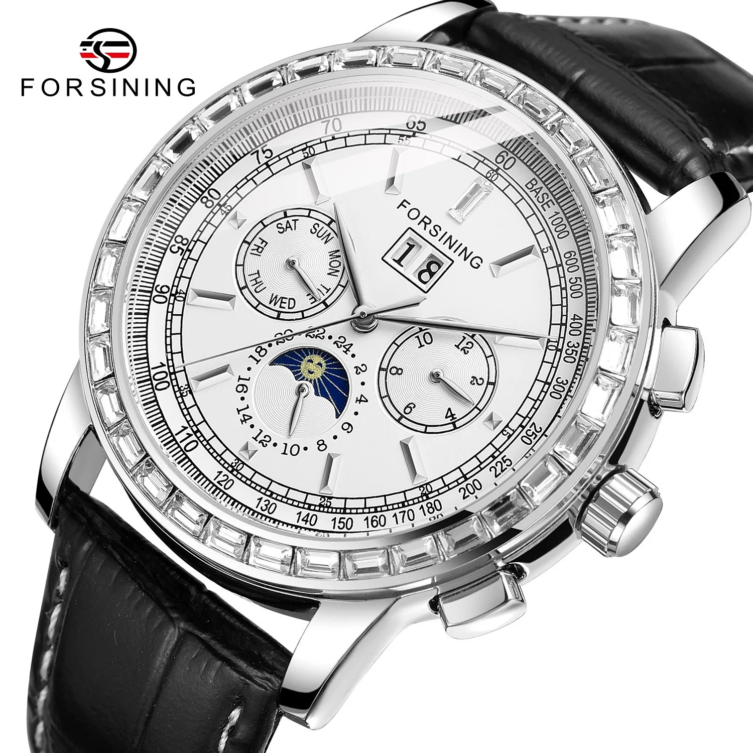 

Forsining Automatic Watch Men Moon Phase 3 Dial Multifun Mechanical Male Watches Casual Brown Leather Band Horloges Mannen Clock