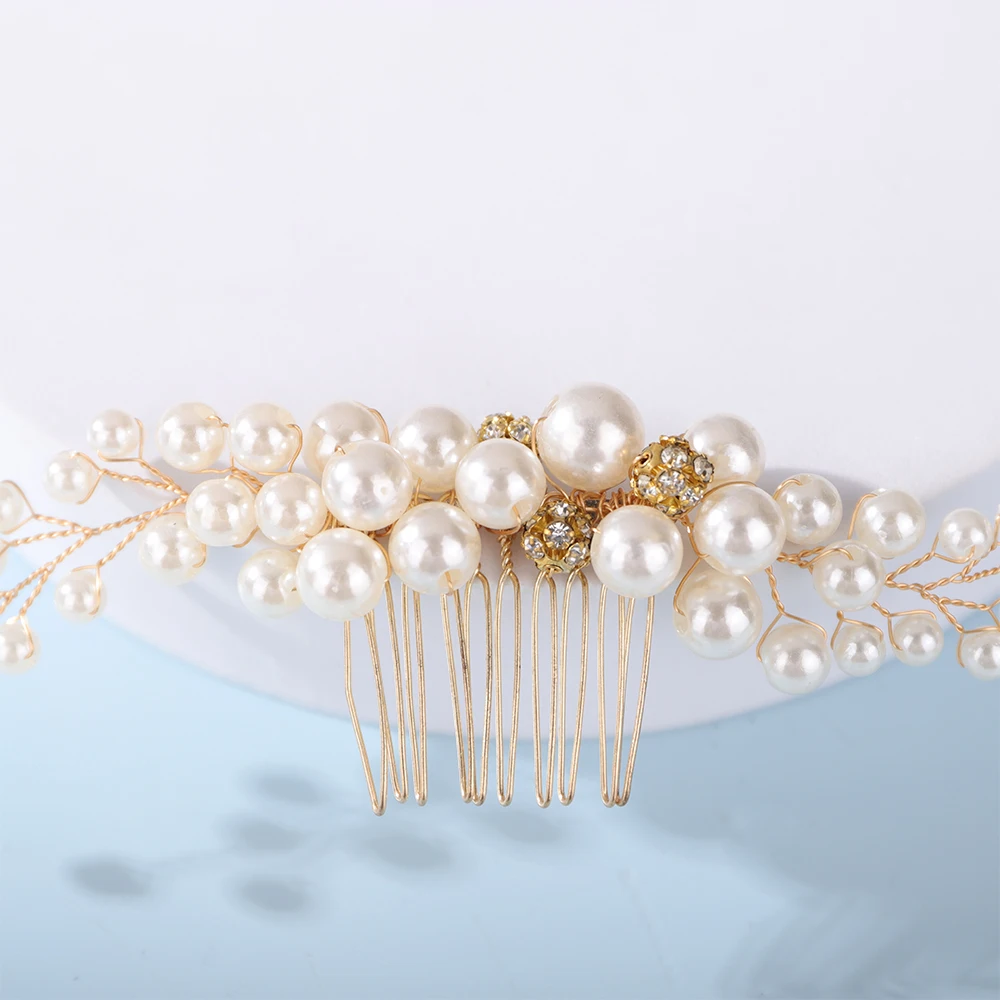 Pearl Gold Rhinestone Wedding Headpiece Handmade Bridal Hair Comb for Women and Girls Party Hair Accessories Jewelry Bride Tiara 11 Sdf54dc0cecd94c09bb6844efca3de2abV