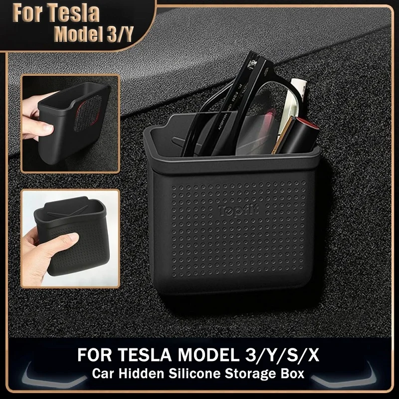 

Car Storage Box Hidden Silicone For Tesla Model 3 Y X 2017-2022 2023 Easy Install Model3 ModelY Box Universal Auto Accessories