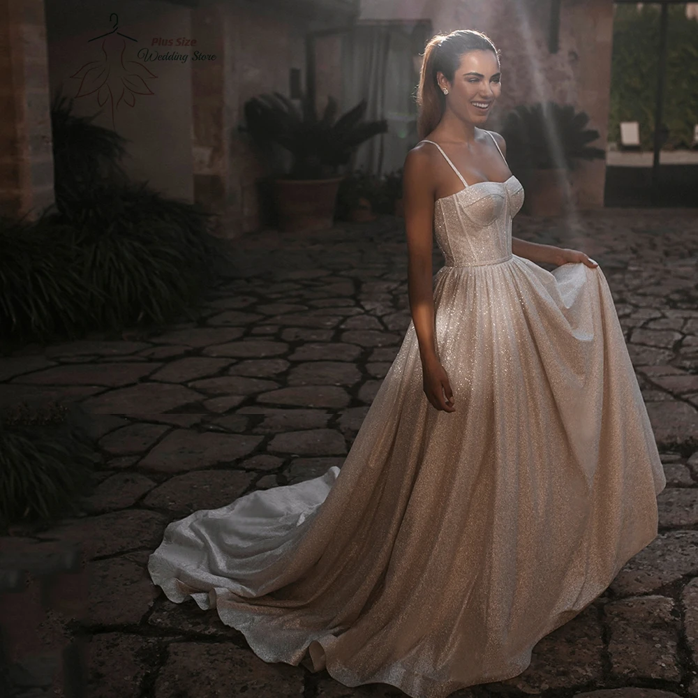 Glitter Spaghetti Strap Wedding Dresses Sweetheart Neck Sleeveless Bride Gowns Floor Length Tulle A-line Robe De Mariee 2024
Glitter Spaghetti Strap Wedding Dresses Sweetheart Neck Sleeveless Bride Gowns Floor Length Tulle A-line Robe De Mariee 2024