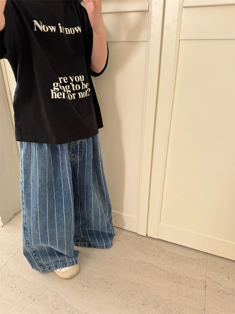 2025 Spring New Children Striped Denim Trousers Baby Boys Casual Pants Toddler Girls Wide Leg Pants Kids Fashion Loose Jeans 21 Sdf5e9368ee594ddda089937f2ad5f156q