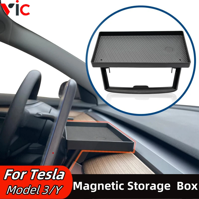 

Tesla Model 3 Y Magnetic Hidden Storage Tray Display Tissue Box, Behind Screen Storage Tray Dashboard Organizer Tissue Holder