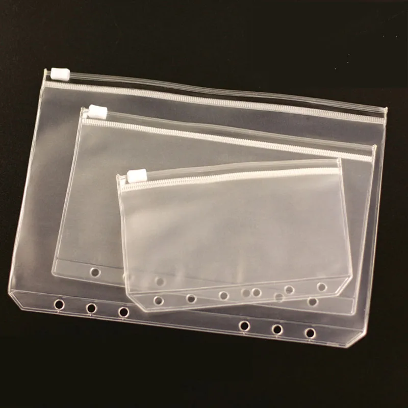 5pcs A5 A6 A7 File Holder Standard 6 Holes Transparent PVC Loose Leaf Pouch Self-Styled Zipper Filing Product Binder Stationary |