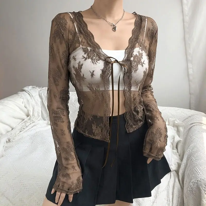 2024 New Summer and Spring Long Sleeve Mesh Transparent Lace Sexy Lace-up Sunscreen Cardigans Jacket Women Short Coats L92
2024 New Summer and Spring Long Sleeve Mesh Transparent Lace Sexy Lace-up Sunscreen Cardigans Jacket Women Short Coats L92