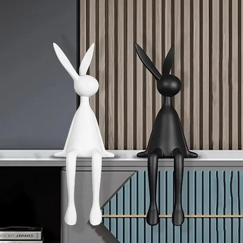 

Sitting Rabbit Sculpture Resin Bunny Desktop Edge Figures Abstract Figurine Ornaments Home Office Tabletop Bookshelf Decoration