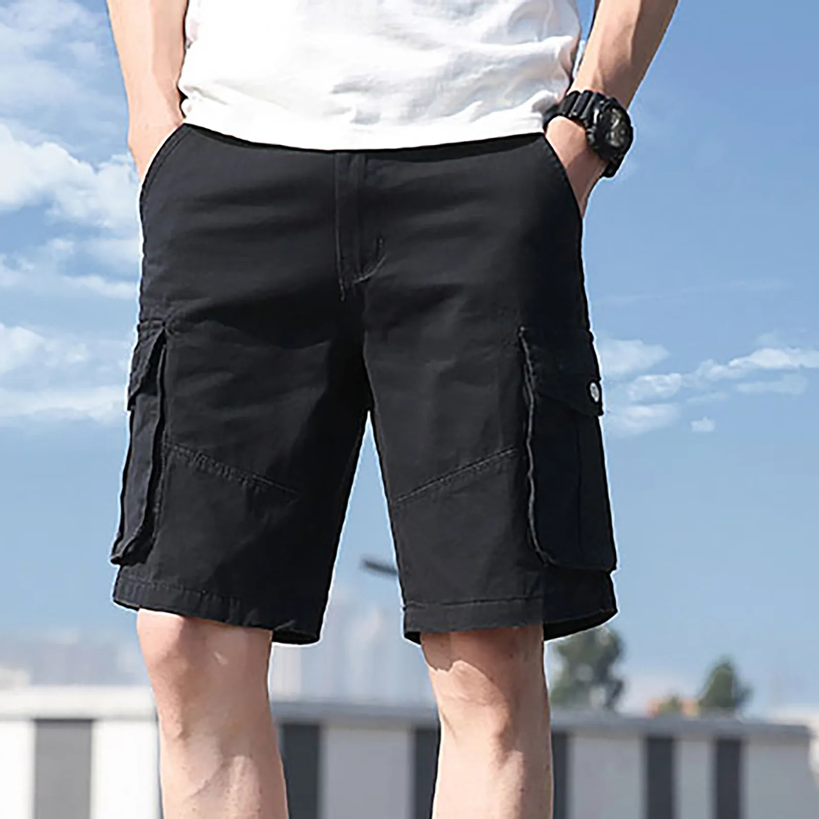 Новые Мужские Простые однотонные брюки с карманами, хлопковые шорты-карго, комбинезоны, шорты, шаровары с широкими штанинами, модные укороченные брюки 
Новые Мужские Простые однотонные брюки с карманами, хлопковые шорты-карго, комбинезоны, шорты, шаровары с широкими штанинами, модные укороченные брюки