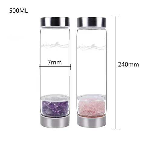 

Stone Crystal Natural Healing Amethyst Elixir Quartz Rose Drink Infused Glass Water Bottle Tools