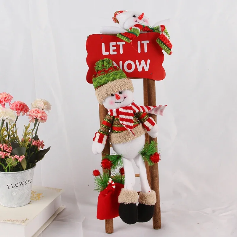 

Christmas decorations ornaments Santa Claus snowman doll wooden ladder hotel shopping mall scene decoration ladder