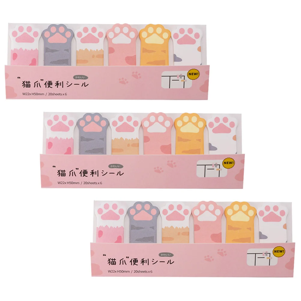

3Pcs Sticky Tabs Decorative Memo Pads Self-adhesive Memo Stickers Paw Shaped Memo Pads