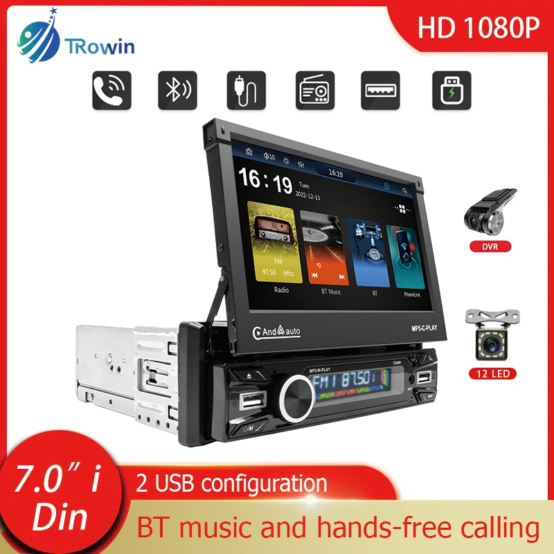 

7Inch Wireless Android Auto CarPlay 1Din Video Multimedia MP5 Player Retractable Touch Screen Mirror Link Car BT/FM/USB/AUX
