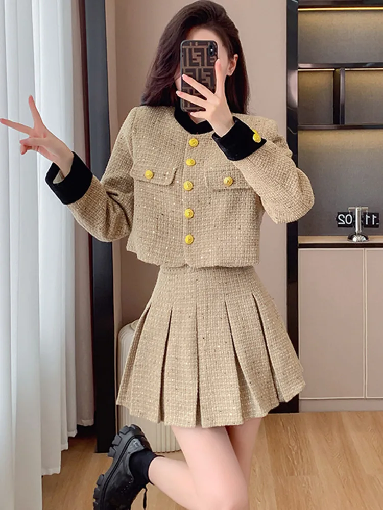 Small Fragrant Tweed Coat New Autumn Winter Runway Style 2 Piece Outfit Woolen Pleated Skirt Set Women's Two Piece Skirt Suit
Small Fragrant Tweed Coat New Autumn Winter Runway Style 2 Piece Outfit Woolen Pleated Skirt Set Women's Two Piece Skirt Suit