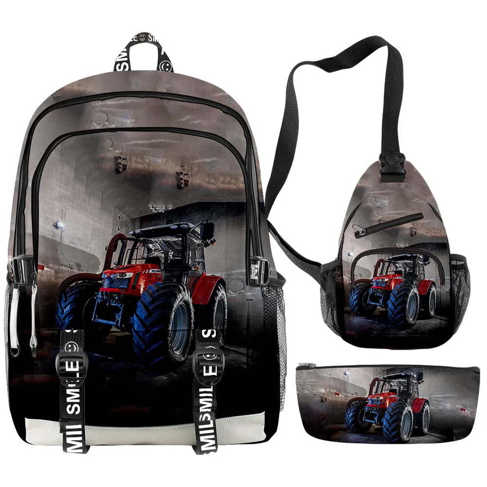 

Fashion Youthful Anime Tractor Pattern 3D Print 3pcs/Set Oxford Waterproof Notebook multifunction Backpack Chest Bag Pencil Case