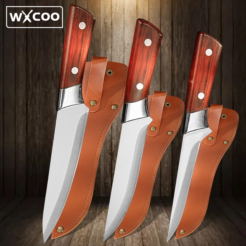 

Butcher Bone Cleaver Cutting Knife Meat Chef Knife with Sheath Slaughtering Sheep Fish Pig Fruit Vegetable Sharp Knives BBQ Tool