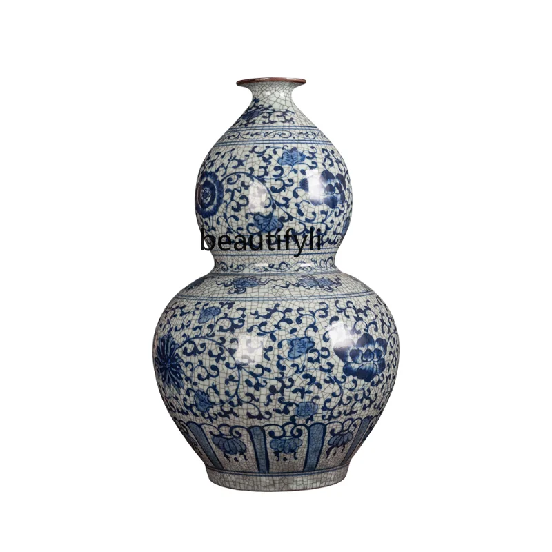 

Jingdezhen Ceramic Blue and White Porcelain Vase Antique Double-Gourd Vase Decoration Chinese Living Room Porcelain Bottle Floor