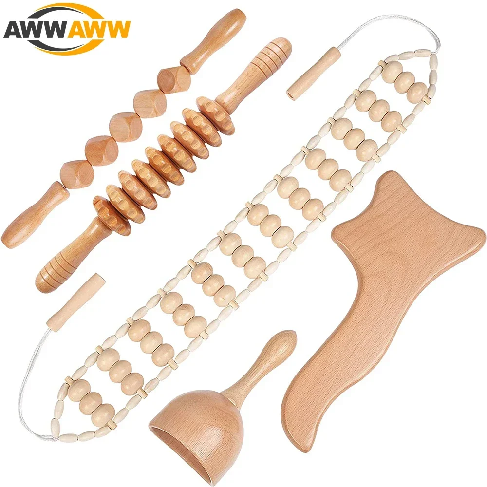 

Anti-Cellulite Lymphatic Drainage Massager Wood Therapy Massage Tools Maderoterapia Kit for Muscle Release, Body Contouring