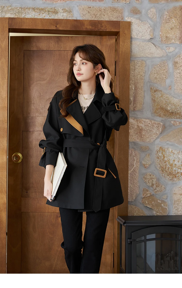 MISHOW Women's Trench 2024 Autumn Vintage Contrast Turn-down Collar Loose Female with Belt Double Breasted Solid Coat MXC44W0040 MISHOW Women's Trench 2024 Autumn Vintage Contrast Turn-down Collar Loose Female with Belt Double Breasted Solid Coat MXC44W0040