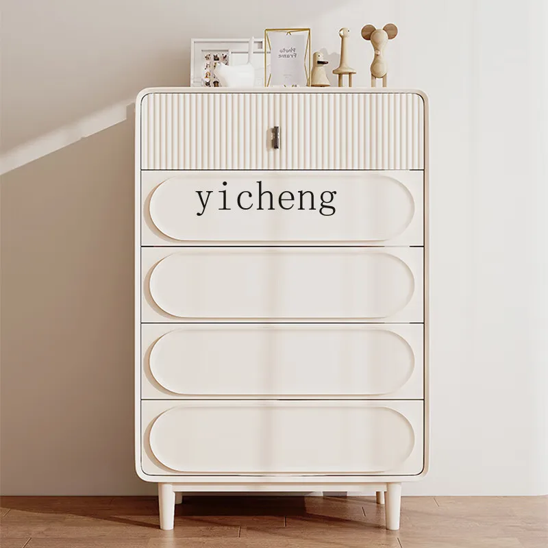 

Zf Sideboard Cabinet Solid Wood Living Room Cream Style Wall-Mounted Chest of Drawers Hallway Modern Minimalist Locker