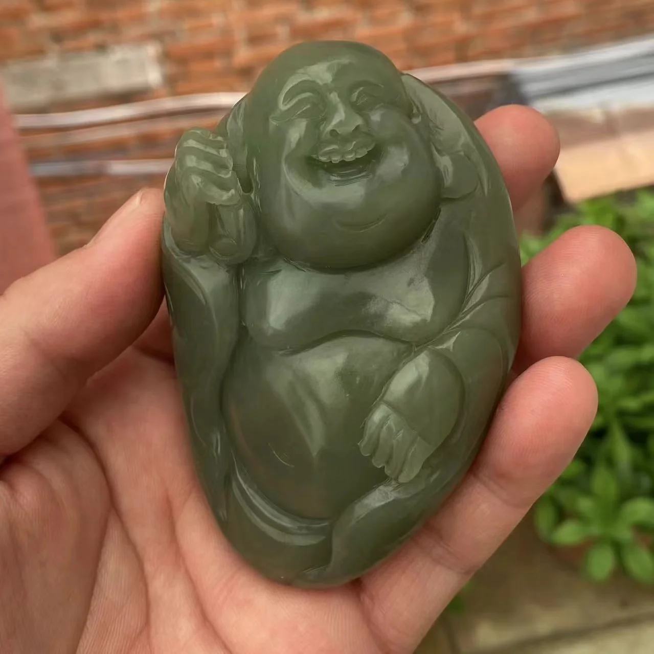 

Natural 100% real cyan hetian jade pendant necklace hand-carved Smiling Buddha pendants jade jewelry for woman man Bless peace
