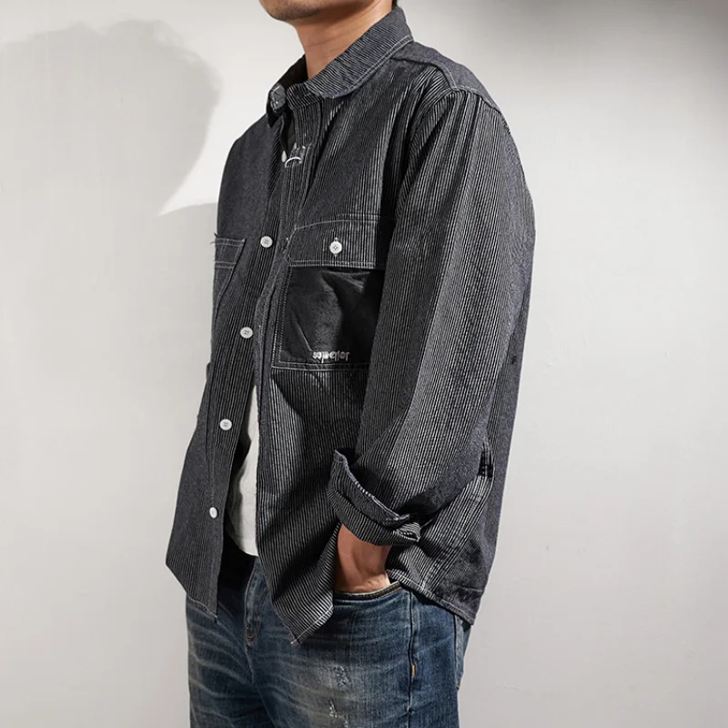 and American high street European cowboy men's large shirt vertical stripe high street top loose spring and autumn simple coat
and American high street European cowboy men's large shirt vertical stripe high street top loose spring and autumn simple coat
