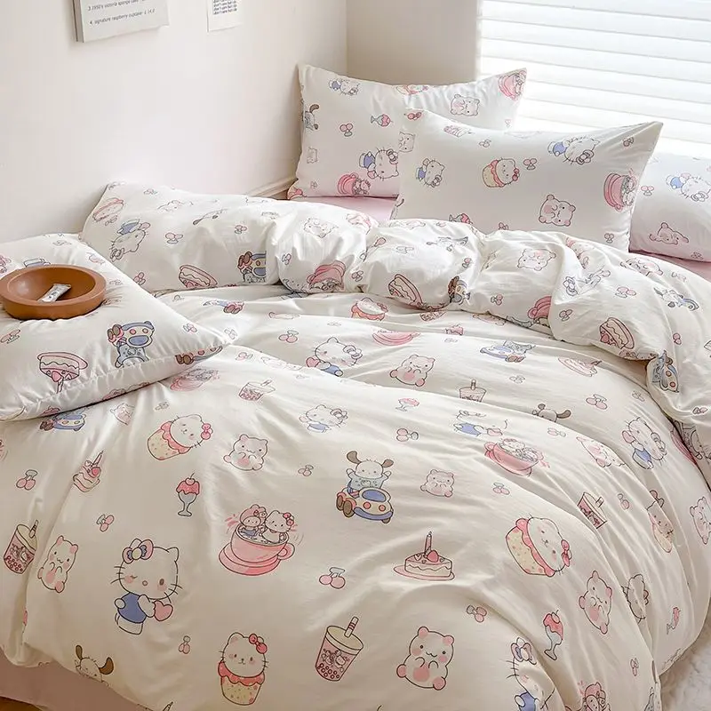 Hello Kittys Sheet Sanrio Bedclothes Four-Piece Bed Set Kawaii Cartoon Anime Sheet Quilt Cover Student Dormitory Home Supplies
Hello Kittys Sheet Sanrio Bedclothes Four-Piece Bed Set Kawaii Cartoon Anime Sheet Quilt Cover Student Dormitory Home Supplies