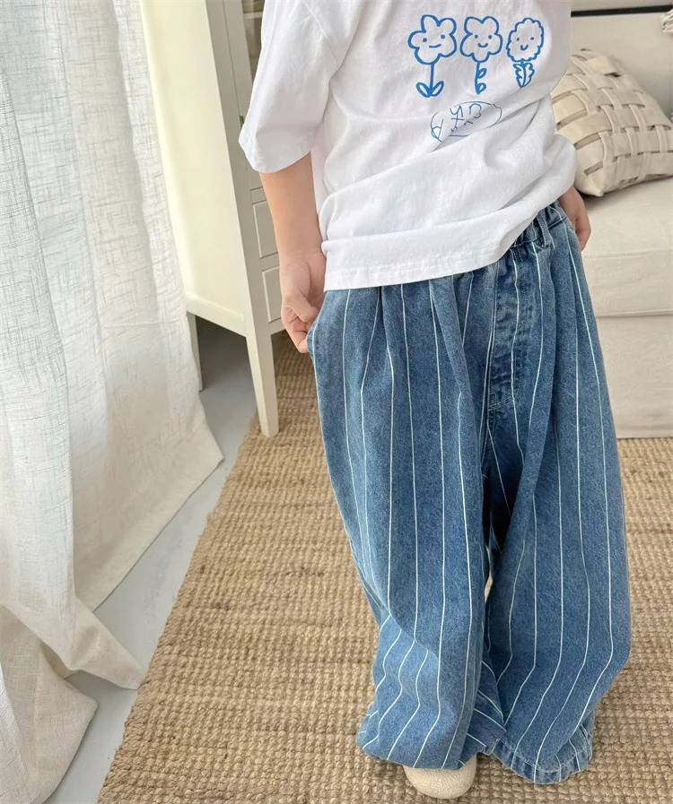2025 Spring New Children Striped Denim Trousers Baby Boys Casual Pants Toddler Girls Wide Leg Pants Kids Fashion Loose Jeans 16 Sdf7e3a87ff3d49049f7768126e75e0599