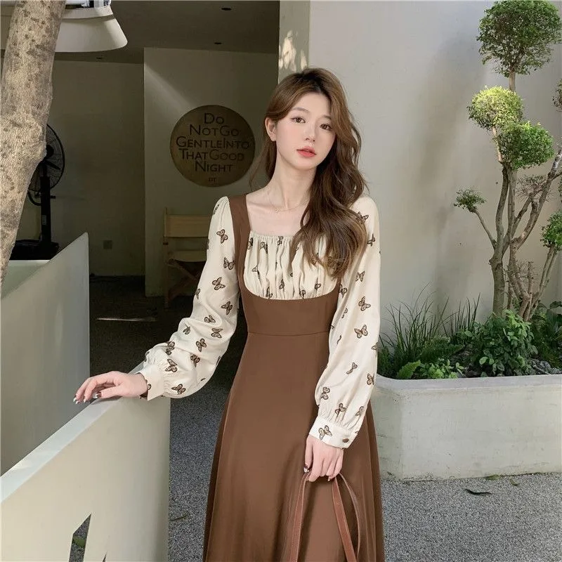 Deeptown Vintage Brown Midi One Piece Dress Women Korean Style Floral Long Sleeve Tunic Dresses French Corset Vestidos Autumn
Deeptown Vintage Brown Midi One Piece Dress Women Korean Style Floral Long Sleeve Tunic Dresses French Corset Vestidos Autumn
