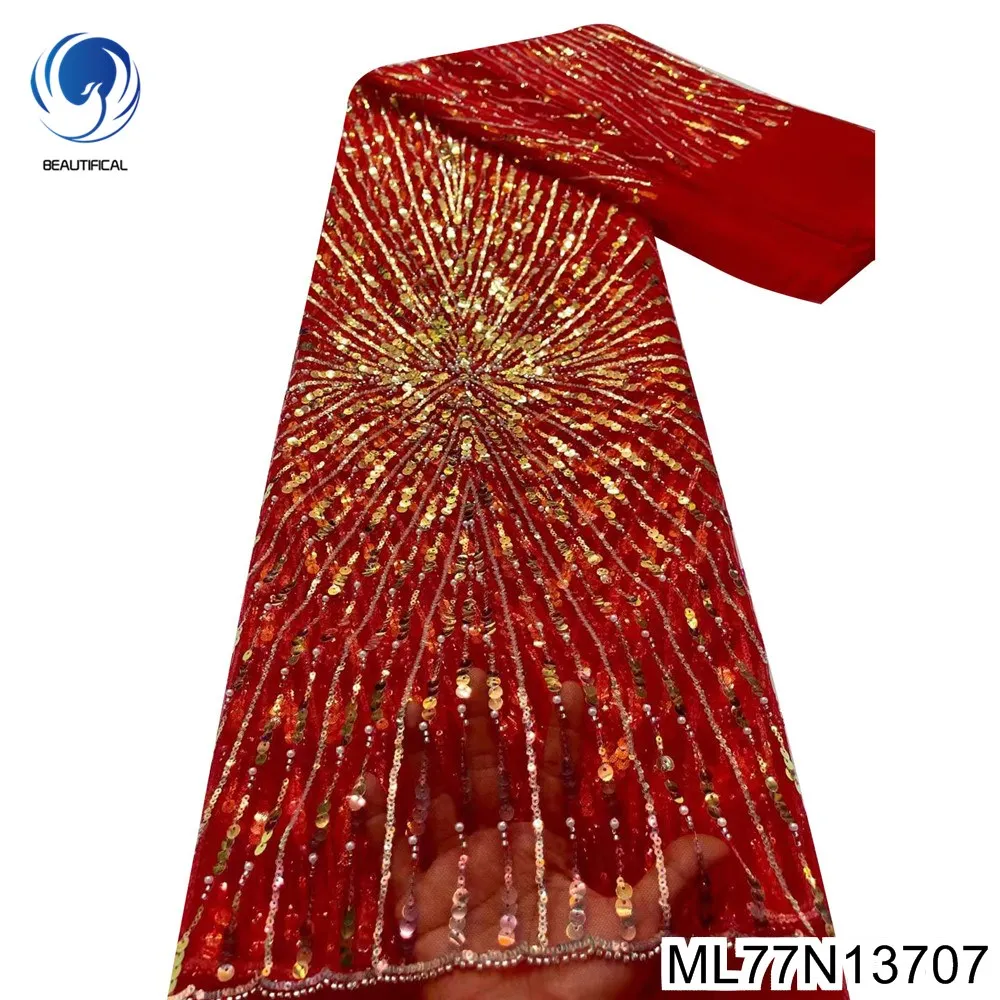 Incomparably Gorgeous Fireworks Pattern Design Red African Sequins Lace Fabric with French Heavy Beaded Evening Dress ML77N137
Incomparably Gorgeous Fireworks Pattern Design Red African Sequins Lace Fabric with French Heavy Beaded Evening Dress ML77N137
