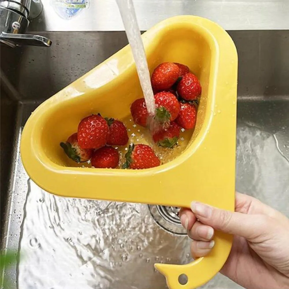 

1x Kitchen Swan Draining Basket Sink Strainer Basket Multi-functional Corner Vegetable Fruit Drainer Rack For Kitchen Gadgets