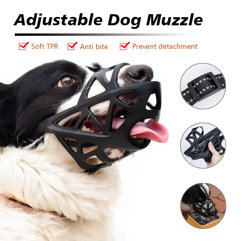 

Large Big Dog Muzzle Cage Soft Silicone Dog Mouth Cover Reflective Adjustable Small Pet Basket Muzzle Anti Bite Mask Supplies