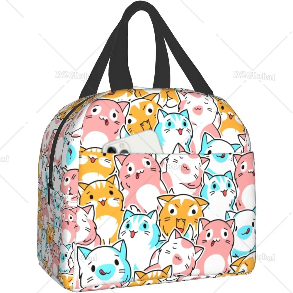 

Многоразовый Ланч-бокс с милым котом, водонепроницаемая сумка-холодильник с изоляцией для мультяшных животных, для девочек, женщин, школы, пикника, офиса
