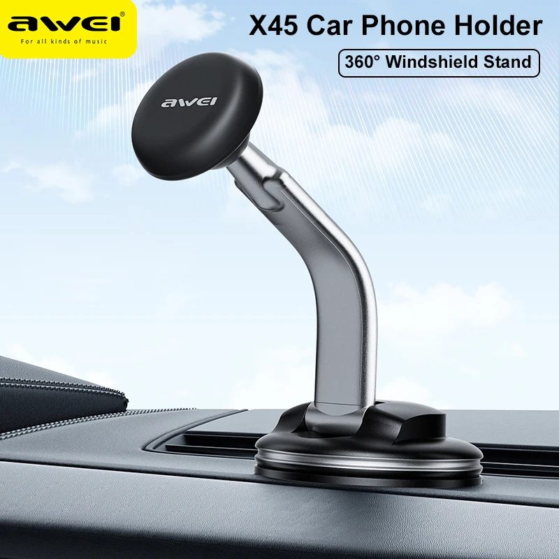 

Awei X45 Car Phone Holder 360° Windshield Mobile Cell Support Smartphone Universal Mount Stand For iPhone 12 11 Samsung Huawei