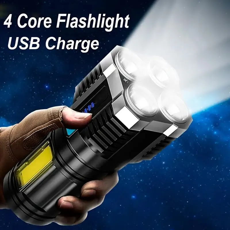 

High Power LED Flashlights Camping Torch With 4 Lamp Beads And COB Side Light Rechargeable Portable Hand Lantern 4 Lighting Mode